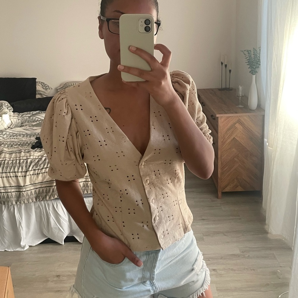 H&M Cream Eyelet Blouse
